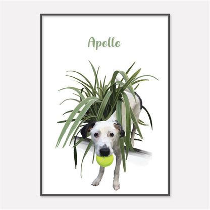 Custom Hand Painted Pet Portrait of Dog with Flax Plant