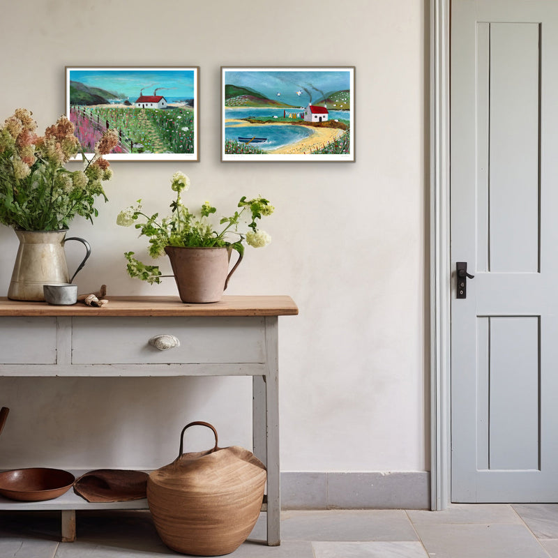 Wee Bothy Scottish landscape paintings in acrylic.  Wall Art prints of cottage by Studio Peers.