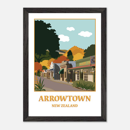 Illustration of Buckingham Street in Arrowtown New Zealand by artist Studio Peers, gift shop in Queenstown 12x18 Framed Art Print
