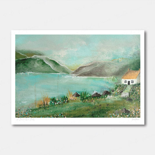 Original painting of a Scottish Bothy landscape by artist Emma Peers