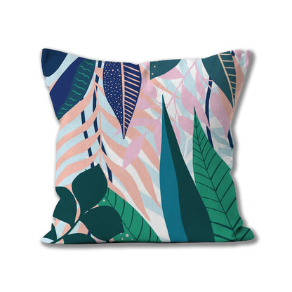 Blue hues botanical throw pillow or cushion.  Illustrated by designer Emma Peers