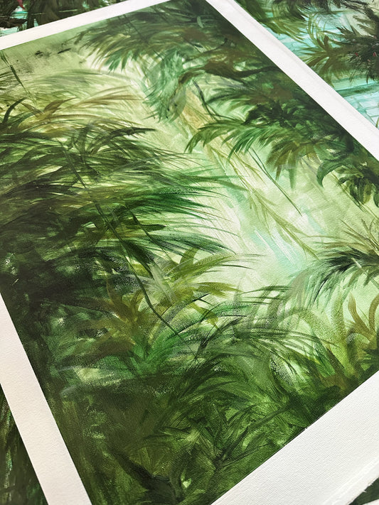 Original Painting by Emma Peers - Botanical, expressive tropical garden featuring endangered species