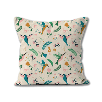 Hummingbird Illustrated cushion with a linen feel.  Colourful bird cushion by artist Emma Peers