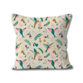 Hummingbird Illustrated cushion with a linen feel.  Colourful bird cushion by artist Emma Peers