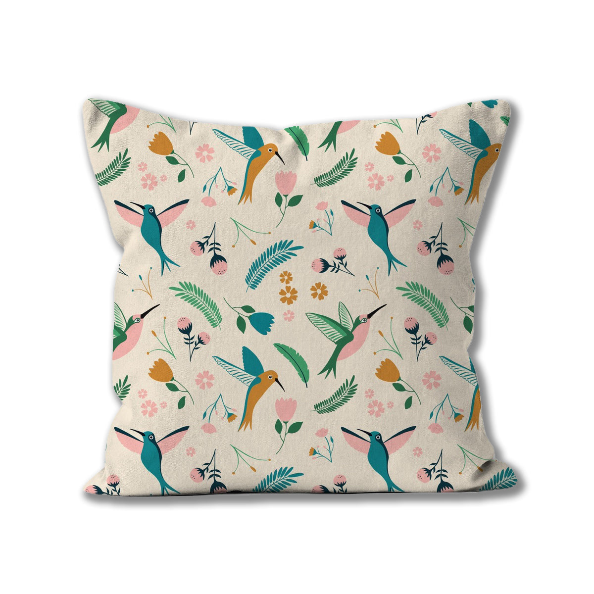 Hummingbird Illustrated cushion with a linen feel.  Colourful bird cushion by artist Emma Peers