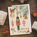 Merry and Bright hand painted Christmas Card.  Toy Soldier, Fairy and Santa festive design by Studio Peers.