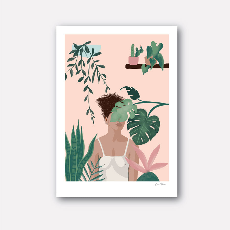 Botanical Illustration of woman and her houseplants.  Illustration from Studio Peers