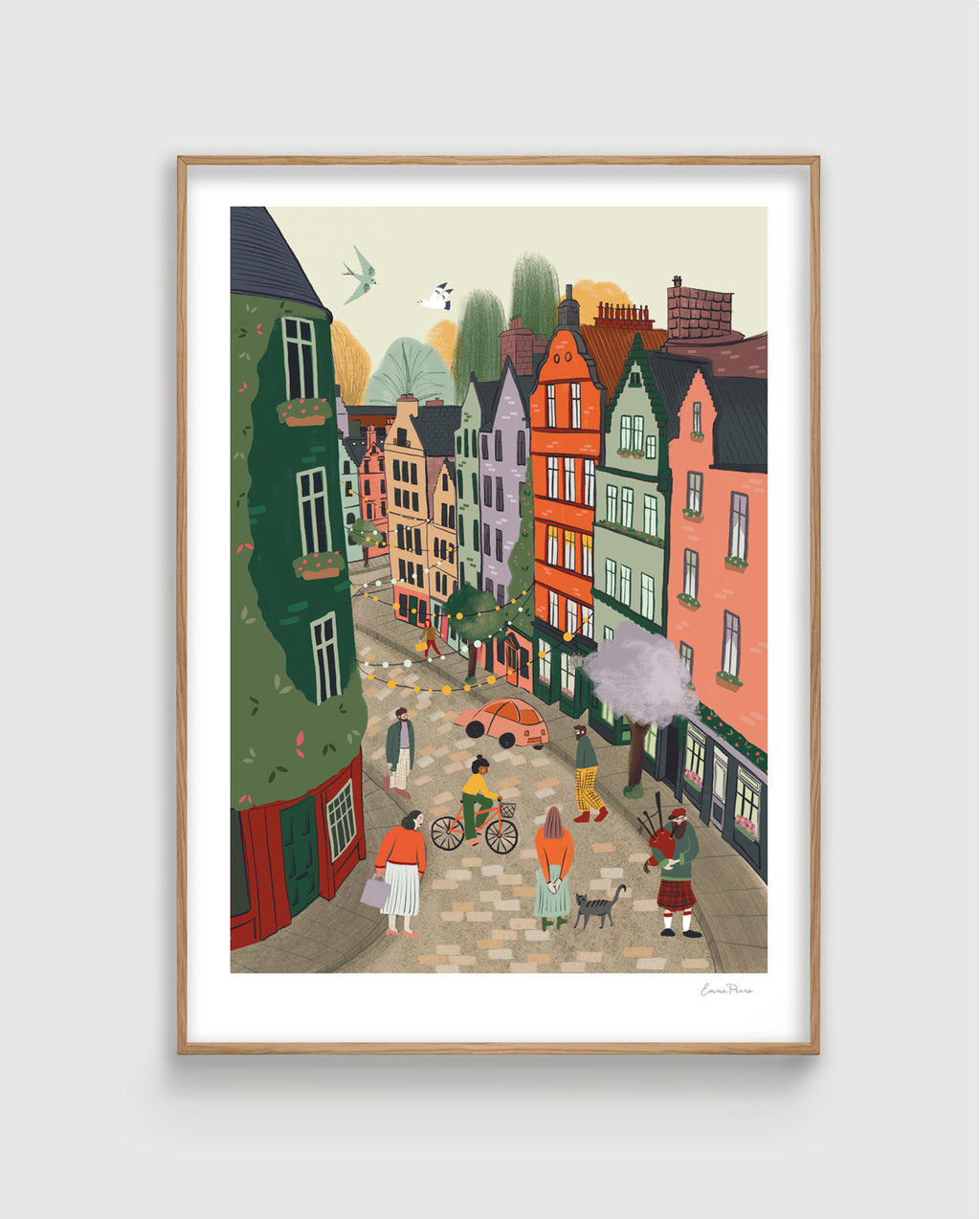 Travel Poster of Victoria Street Edinburgh Scotland.  Illustration by Emma Peer of Studio Peers
