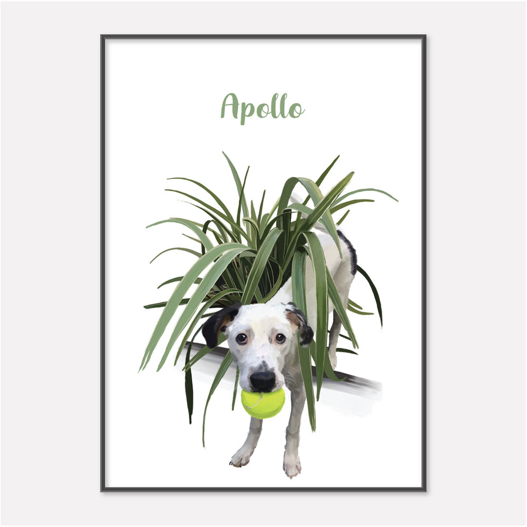 Custom Hand Painted Pet Portrait of Dog with Flax Plant